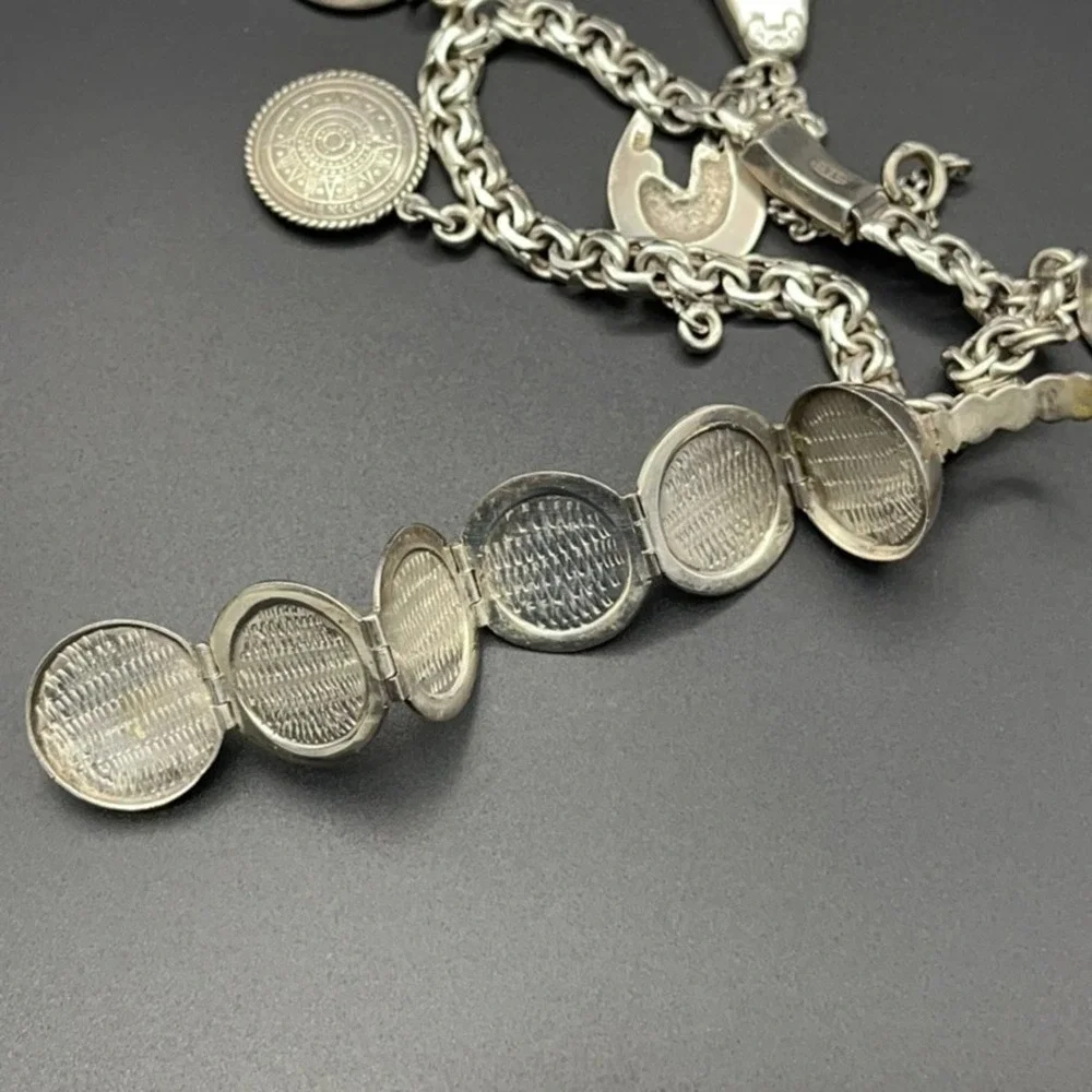 Vintage Sterling Silver Charm Bracelet with Sphere Fold-Out Photo Locket Mexican